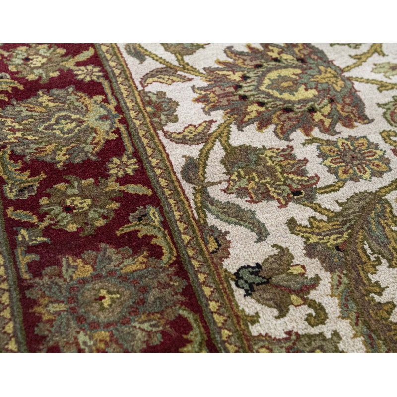 Tapis ivoire et rouge noué à la main de haute qualité Trinity