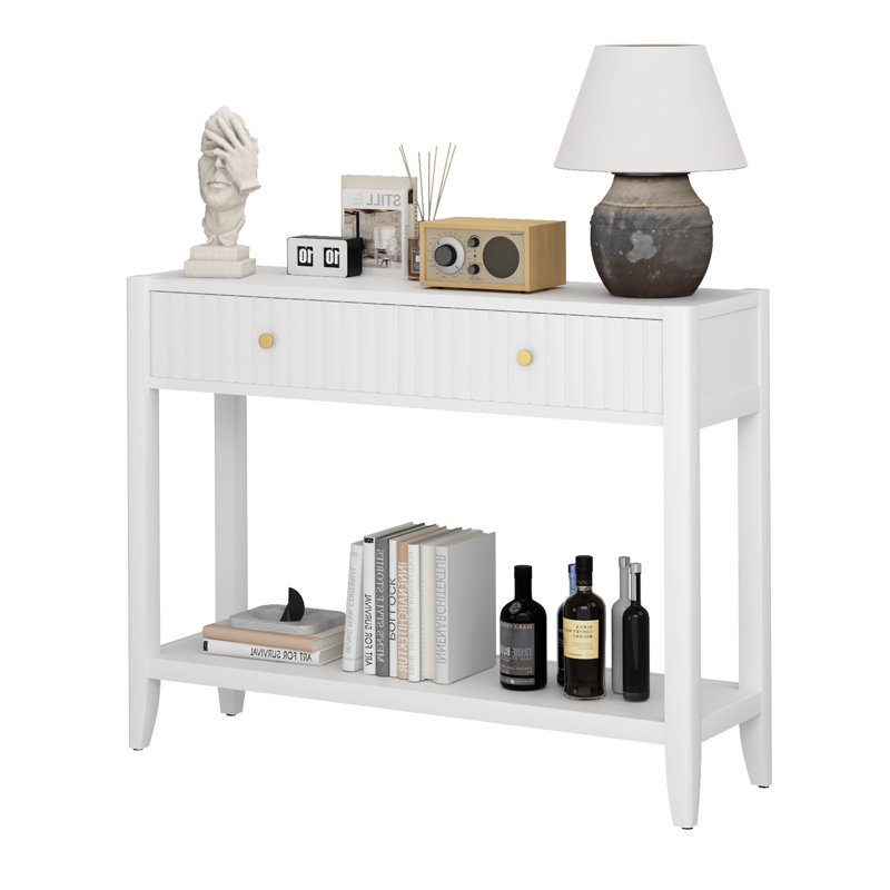 Console de 29,53 po de hauteur avec tiroirs, table d'appoint étroite en bois avec tablette de rangement pour hall d'entrée, vestibule, couloir, salon, blanc