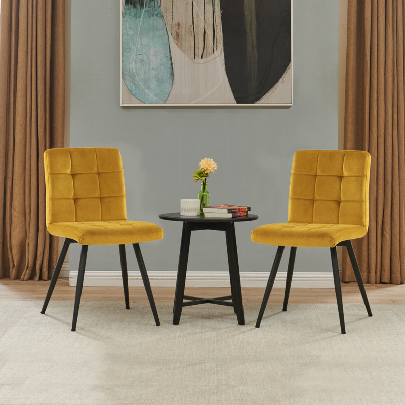 Leann Tufted Velvet Upholstered Back Side Chair, Yellow Velvet