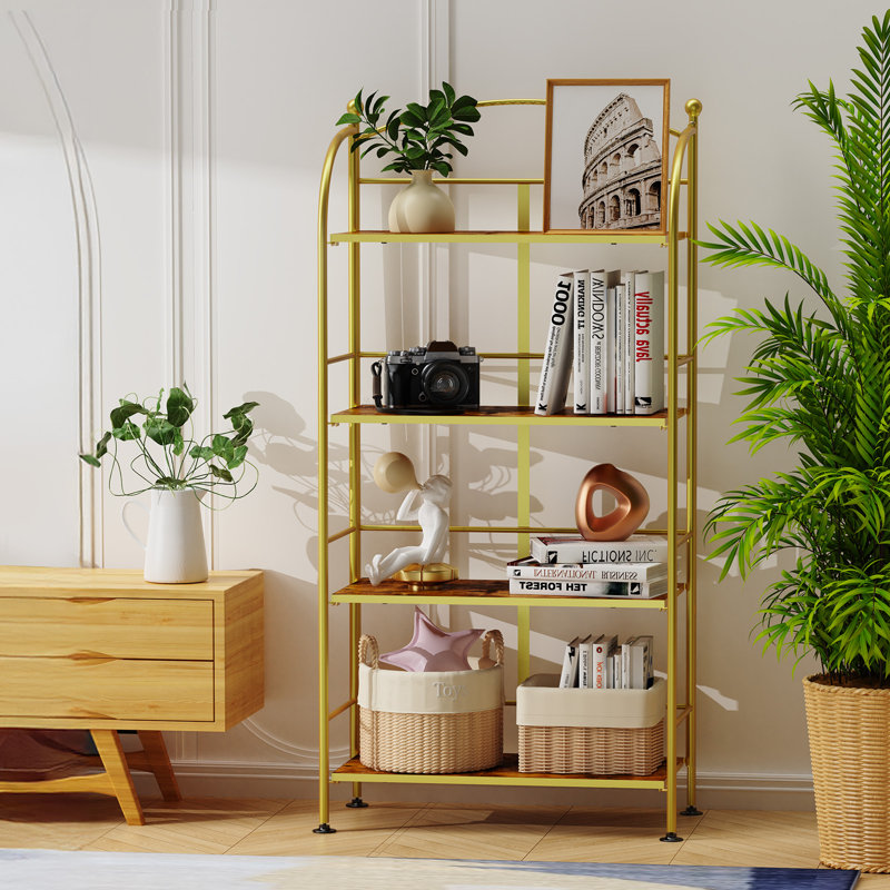 No Assembly Folding Etagere Bookcase, (4 Shelves) 48.4"H x 23.3"W x 12.2"D