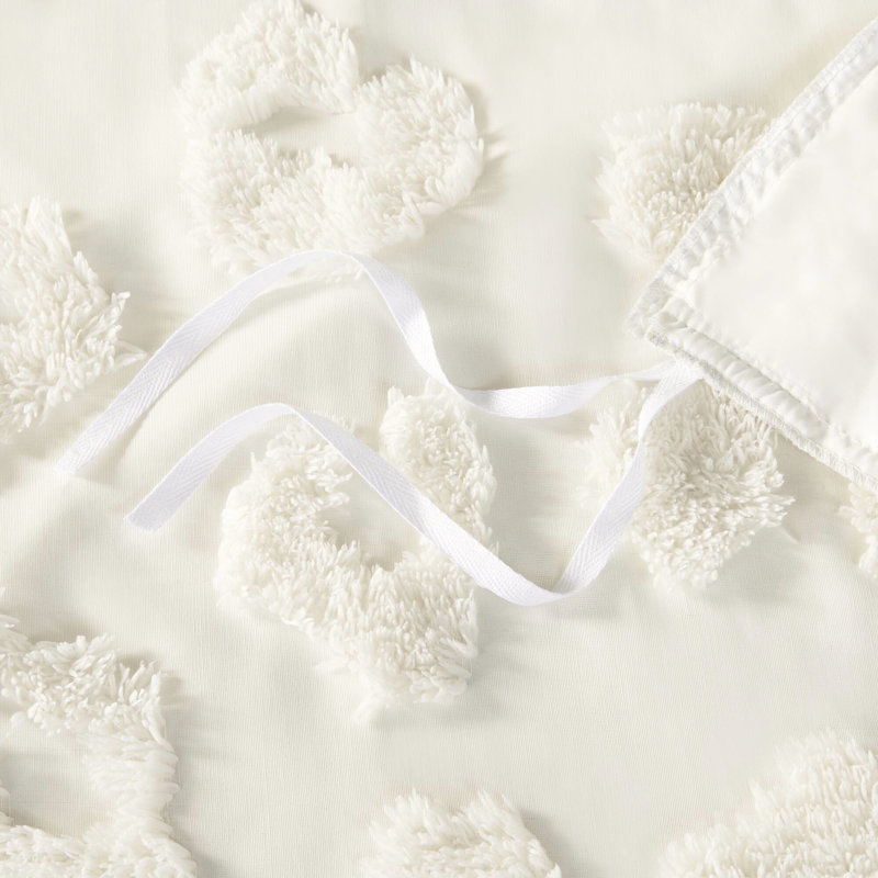 Housse de couette en chenille blanche - thème animal, 2 taies décoratives, texturé, coussin