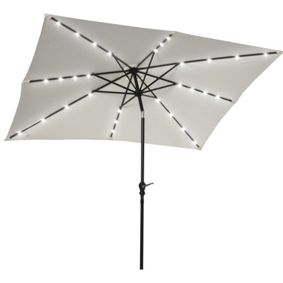Parasol solaire blanc avec lumières à DEL - inclinaison et manivelle, abat-jour extérieur pour créer de beaux décors inclinables 9 pi x 7 pi, pratique à utiliser, jardin, terrasse, cour, piscine