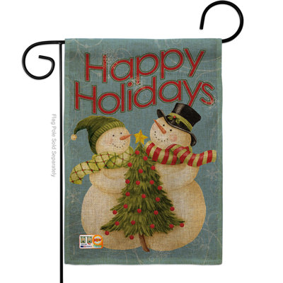 Drapeau de jardin 2 côtés en polyester 1 pi 6,5 po x 1 pi 1 po joyeux fêtes tree