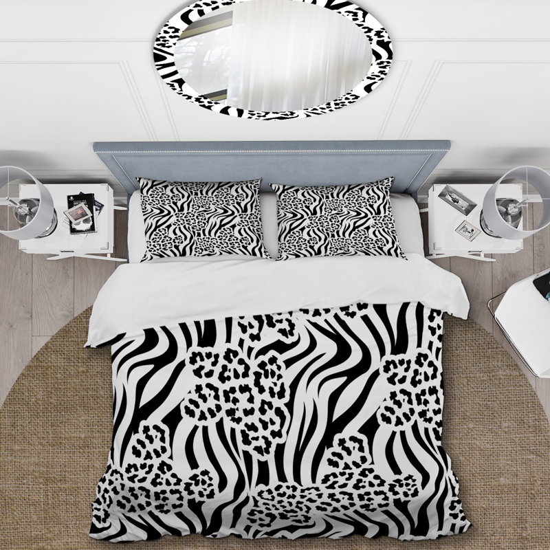 Ensemble de housse de couette en microfibre noir / blanc 3 pièces, Housse de couette pour très grand lit et 2 très