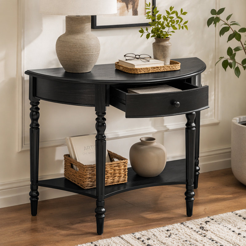 Console Trexm Farmhouse avec tiroir et tablette rustique, Black, Black, Black