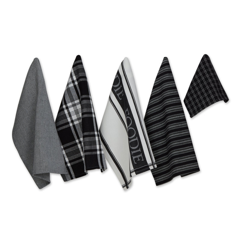 Cotton Stripe Jacquard Kitchen Towel Linen Set, Black