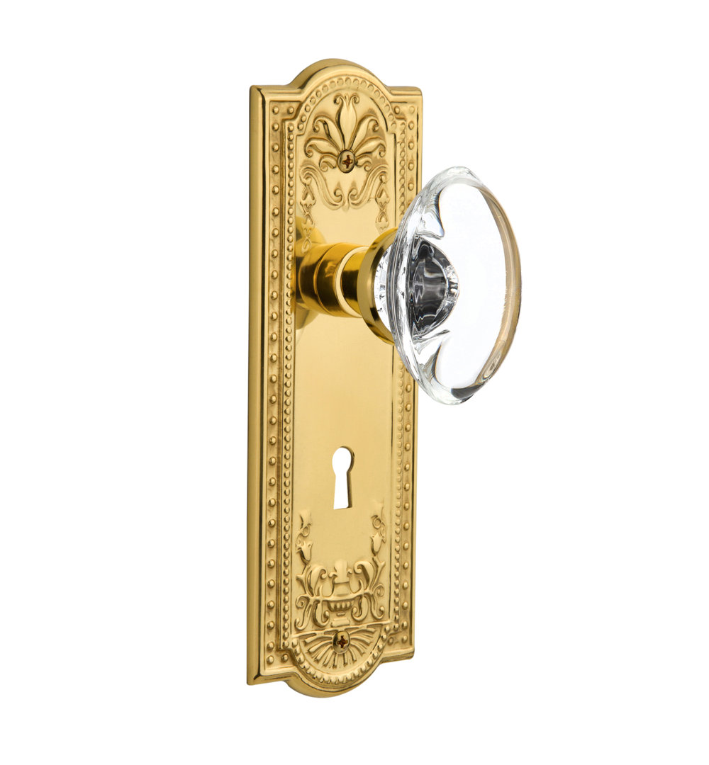 Crystal Oval Interior Mortise Door Knob with Meadows Long Plate Nostalgic Warehouse