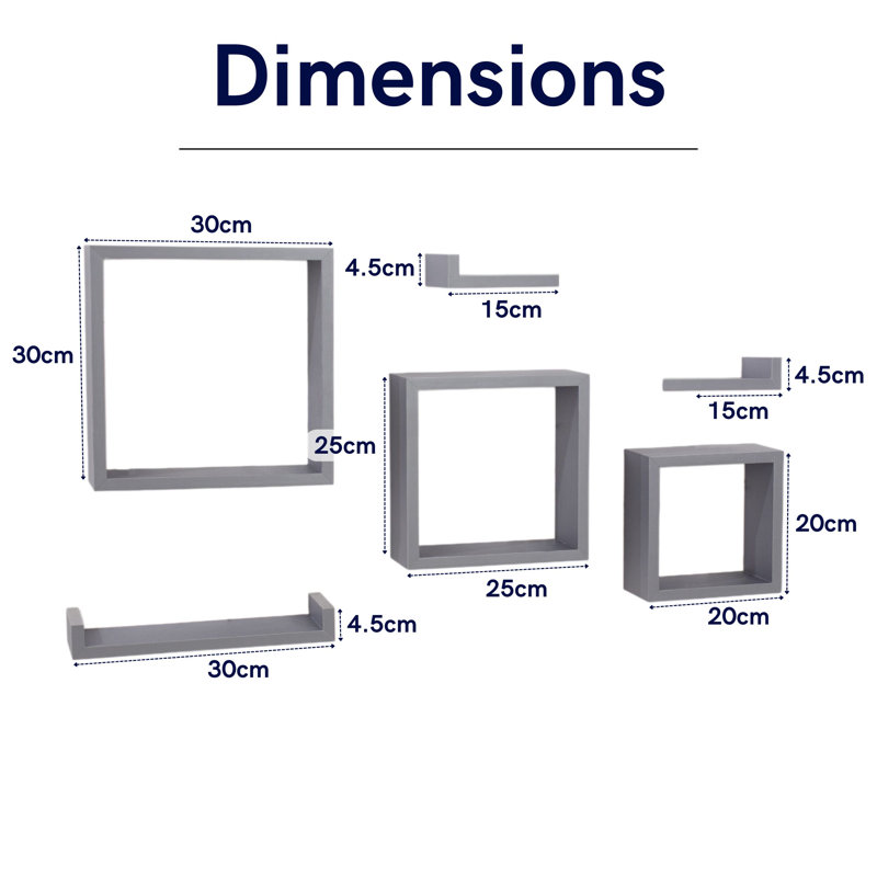 Hudson Shelf Kits, 6 Piece Wall Shelf Pack, Grey