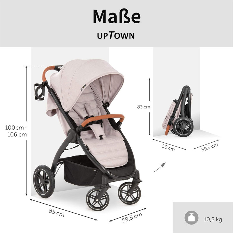 Hauck Foldable 4 Wheel Multi-Child Stroller with Storage, Beige