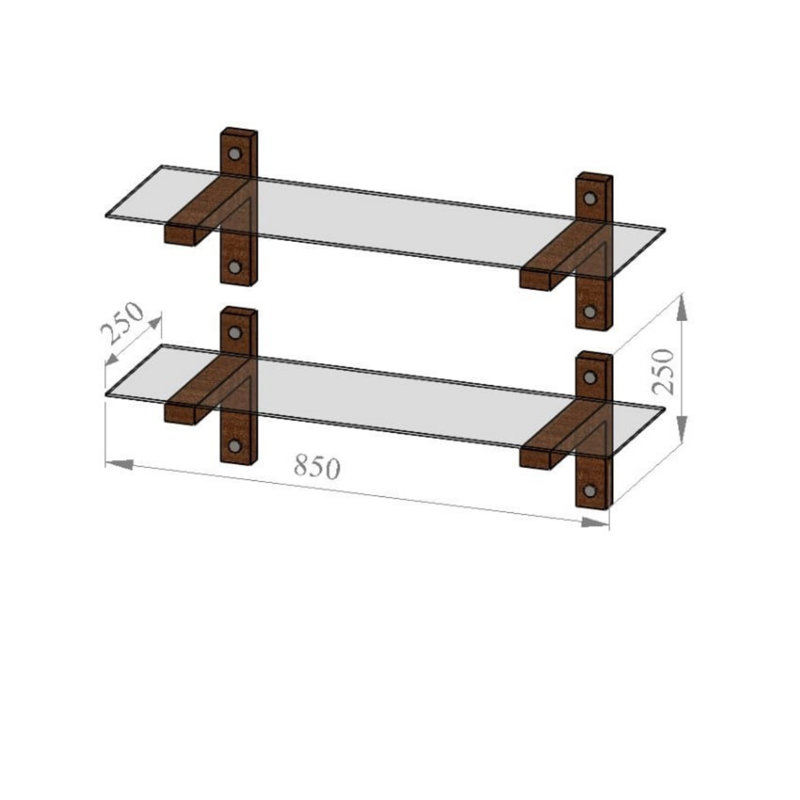 Modern Wall Shelf (2 Pieces), Walnut Color, 33.5 x 9.8 x 9.8 inches | 100% Tempered Glass, 0.3-inch Thickness, 100% Pine Solid Wood Frame | Stylish and Functional Storage Solution for Home Décor