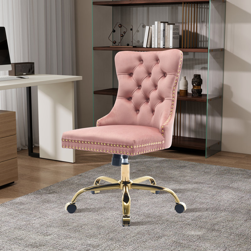 Furniture Office Chair,Modern Velvet Upholstered Tufted Button Office Chair With Golden Metal Base,Adjustable Desk Chair Swivel Office Chair