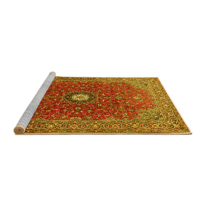 Tapis traditionnels jaunes 1174 lavables à la machine, Rond 4 pi