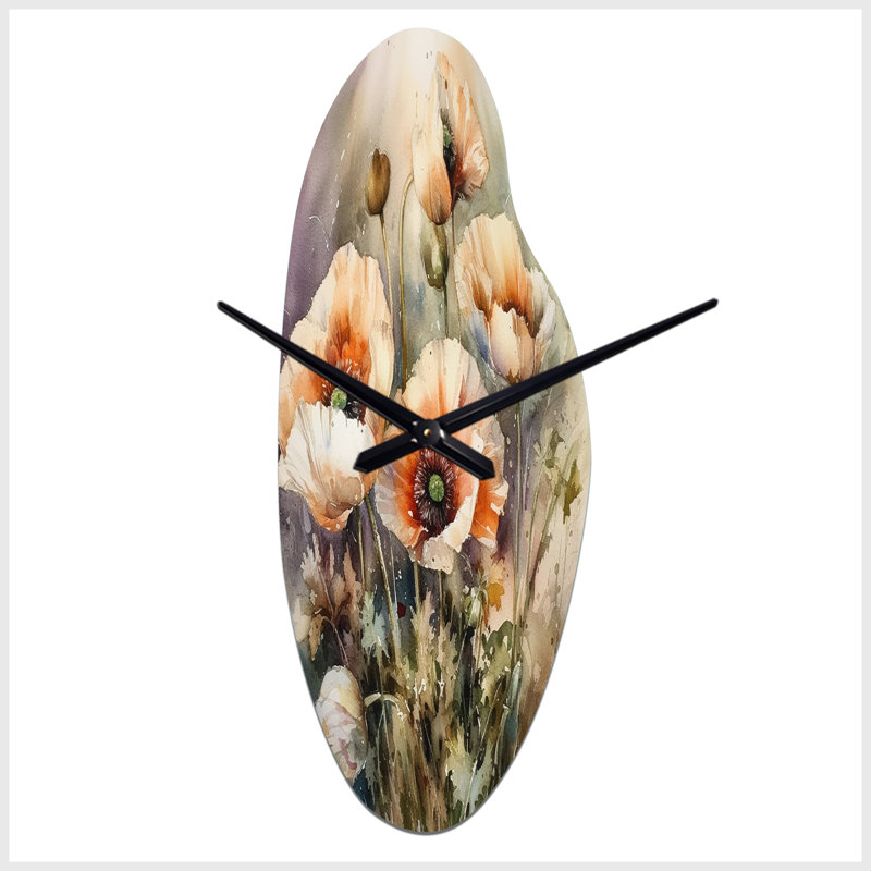 Orange Peonies Blooms II - Curved Shape Peonies 3D Wall Clock, Medium