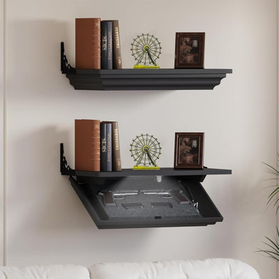 LED Compact Gun Shelf with Hidden Storage, Floating Wall Mount Gun Rack with Automatic Induction Windmill Lock,Concealed Furniture for Secure Storage