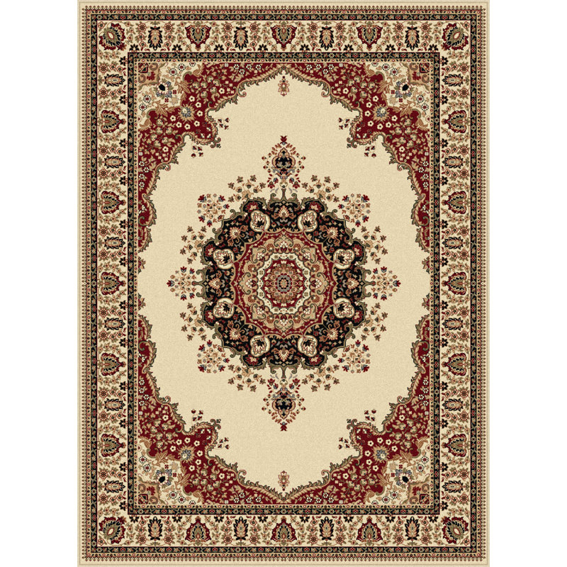Tapis oriental ivoire / rouge Clarence, Rectangle 6 pi 7 po x 9 pi 6 po