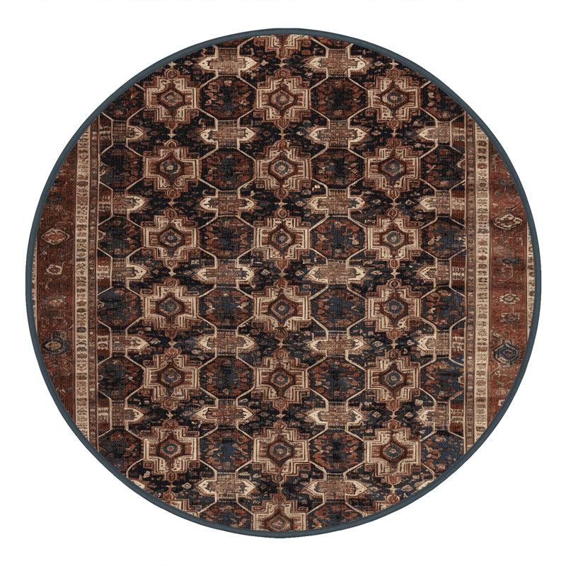 Machine Washable Persian Brown Area Rug, Round 8'
