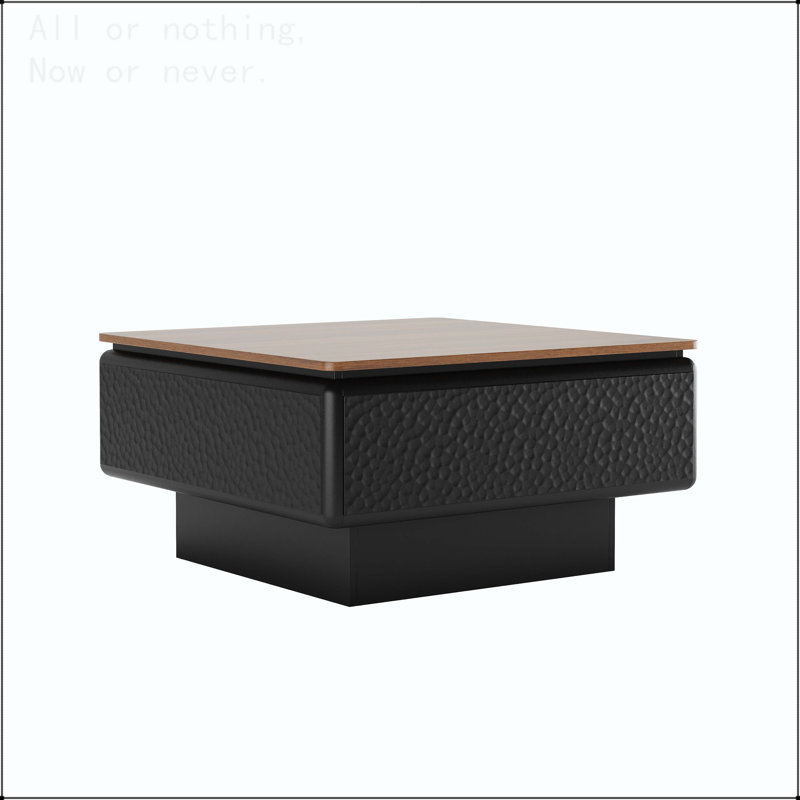 Table basse à plateau relevable avec rangement caché et texture martelée