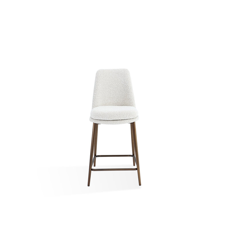 Wyatt Upholstered Counter Stool In Ricotta Boucle And Bronze Metal