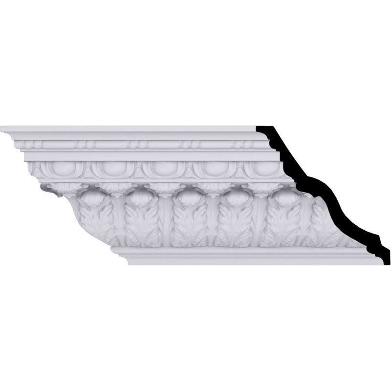Endurathane Acanthus Leaf with Bead & Barrel Crown Moulding, 8 1/4"H x 8"P x 11 1/2"F x 94 1/2"L, Factory Primed