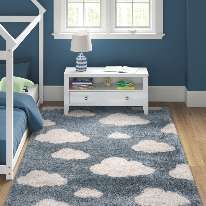 Broome Kestner Shag Teal/Cream Area Rug, Runner 2'2'' x 6'7'', Cream/Teal