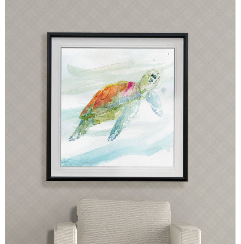 « turtle tropiques i », peinture, H 24 po x l 24 po x p 2 po, Cadre noir
