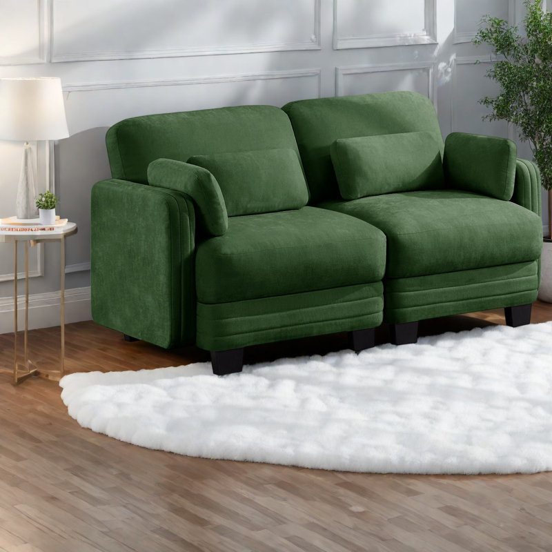 Canapés d'angle modernes à compression, causeuse modulaire deux places en chenille verte pour la maison