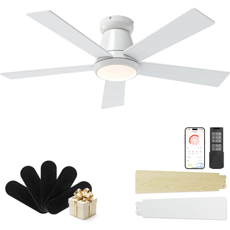 Ceiling Fans With Lights - 42" 5 - Blade Low Profile Ceiling Fan With Light, White