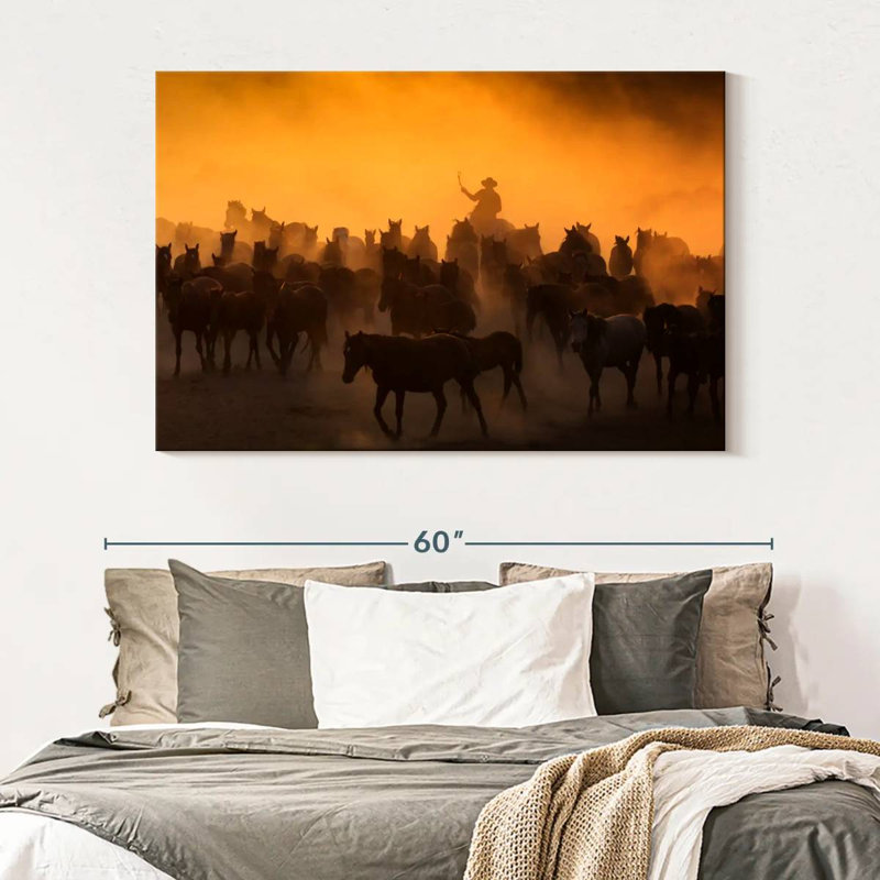 Lelar Herding Horses, 34" H x 51" W