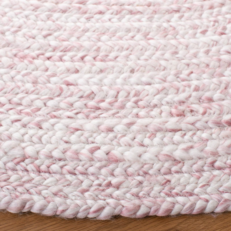Tapis rond ivoire / rose fabriqué à la main Andrew-Jayden, Rond 5 pi