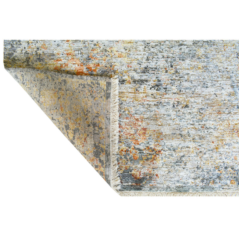 High-Quality Hand-Knotted Grey And Rust Area Rug, Grey And Rust, Rectangle 10' x 14'
