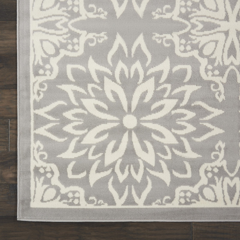 Tapis floral ivoire / gris Yurig, Rectangle 7 pi x 10 pi