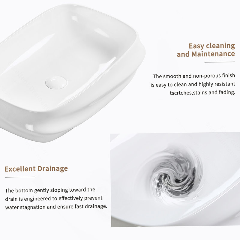 Rectangular Ceramic Vessel Sink For Bathroom