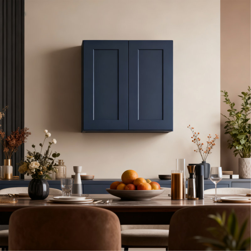 Navy Blue Shaker 30" Solid Wood Wall Cabinet, Soft Close Hinges, Adjustable Shelves, Double Door For Kitchen,Bath,Laundry, 30Wx12dx30h
