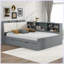 Lit plateforme en bois avec lit gigogne, tablettes et tête de lit-58003818