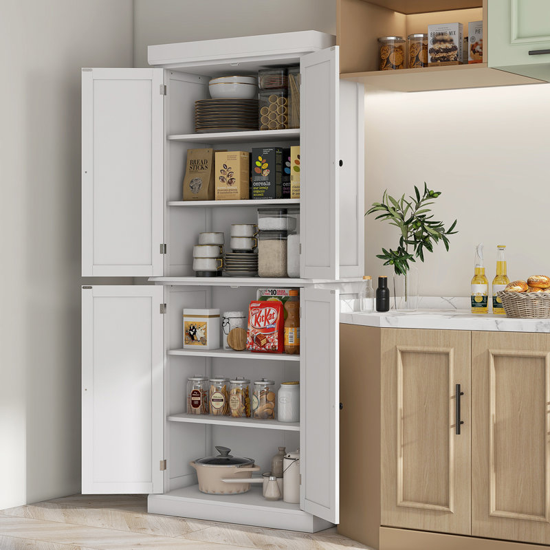 Armoire de salle à manger blanche 72,5 "avec 4 portes et tablettes réglables pour le rangement de la cuisine