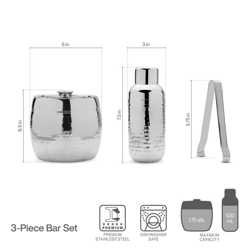 Hammered 3-Piece Bar Set