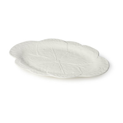 Plateau ovale à 3 dimensions D 17 po x 12,25 po Le Chou blanc Le Jardin - Plateau en grès ivoire sculpté