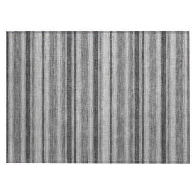 2' X 3' Gray and Black Striped Washable Indoor Outdoor Area Rug