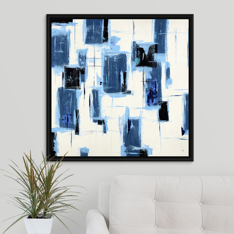 « sensation blue », peinture sur toile, H 31,7 po x l 31,7 po x P 1,75 po, Cadre flottant noir