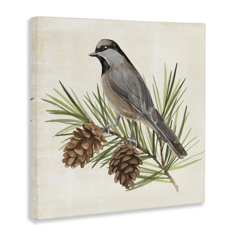 «Bird on Pine Tree On Canvas» par Annie Warren, H 36 po x l 36 po x P 1,5 po