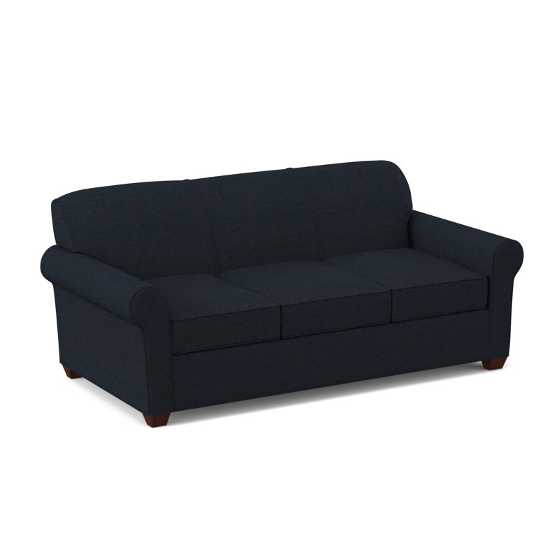 Finn 83" Rolled Arm Sofa Bed with Reversible Cushions, Empire Mahogany, Innerspring, Antic Navy