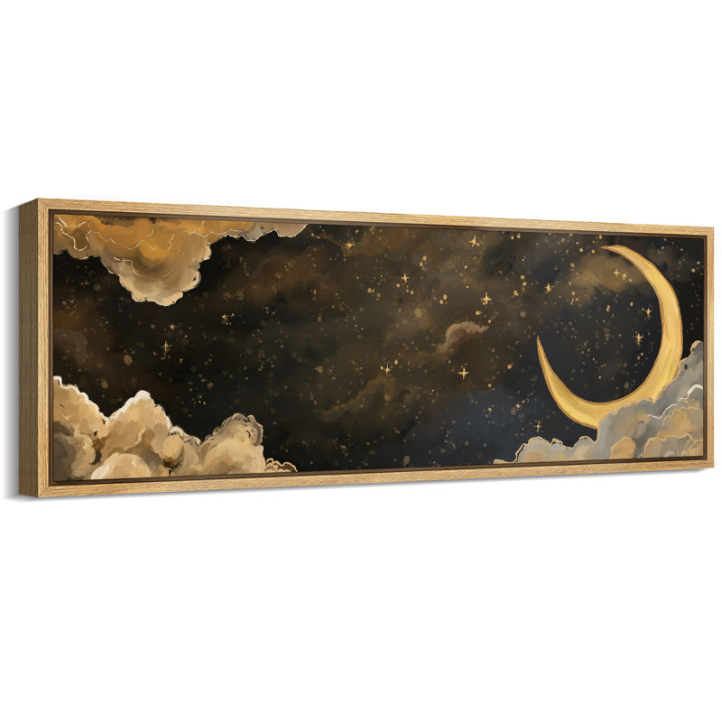 «Moody Yellow Crescent Moon Night Clouds Home Decor Extra Large», reproduction d'art sur toile encadrée, H 20 po x l 60 po
