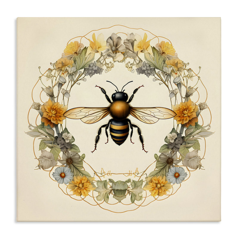 Art mural sur toile Cottage Bee Wreath par Petal Prints Design, H 24 po x l 24 po