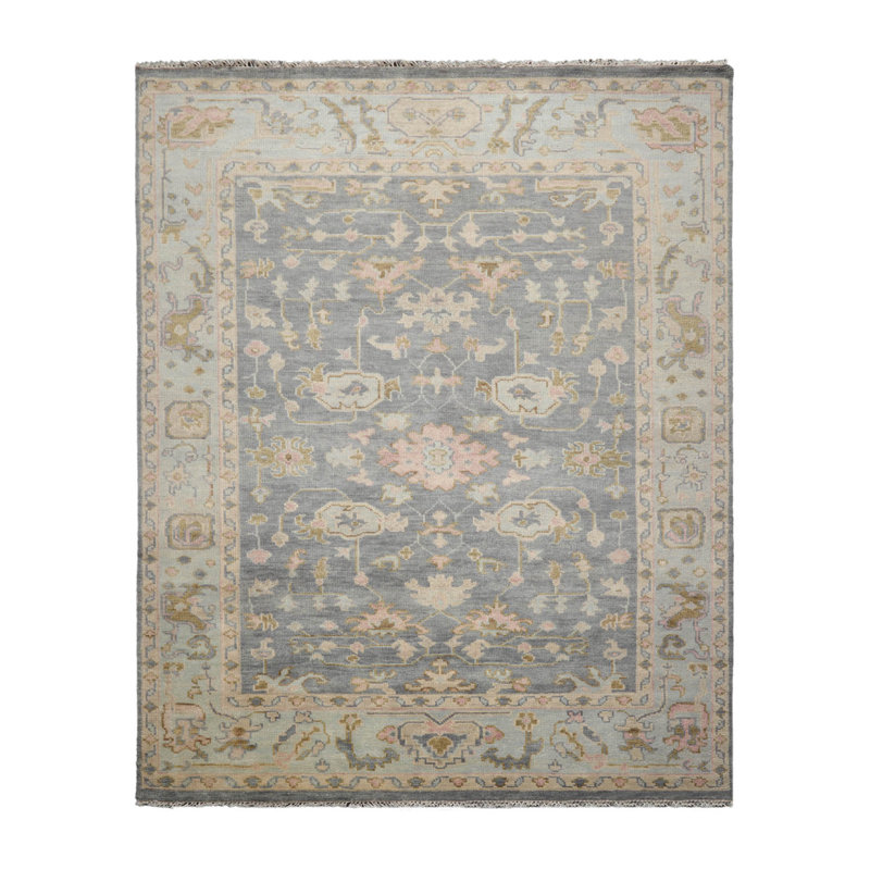 Gray and Beige Hand-knotted Wool Medallion Rug, 9' x 12'