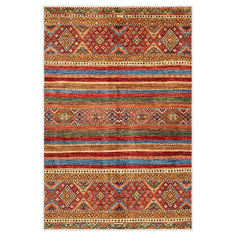 Wencil Premium Cotton Area Rug (2.6 x 9.8 ft), Antibacterial & Non-Slip PVC Underside | 100% Cotton, 1.5 in Pile Height, 0.3 in Total Thickness | Machine Washable, Stylish Cream, Red, Orange, Camel & Blue Design for Home Décor