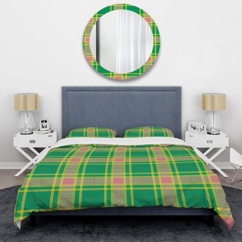 Tartan à carreaux verts - ensemble de housse de couette abstrait - microfibre de polyester