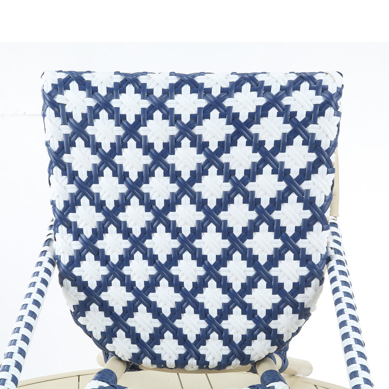 Mitcham Premium All-Weather Wicker Outdoor Dining Side Chair, Navy/White/Natural