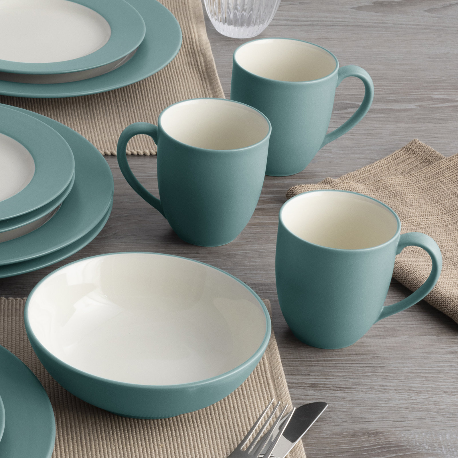 Noritake Colorwave 16-Piece Rim Dinnerware Set, Service for 4, Turquoise