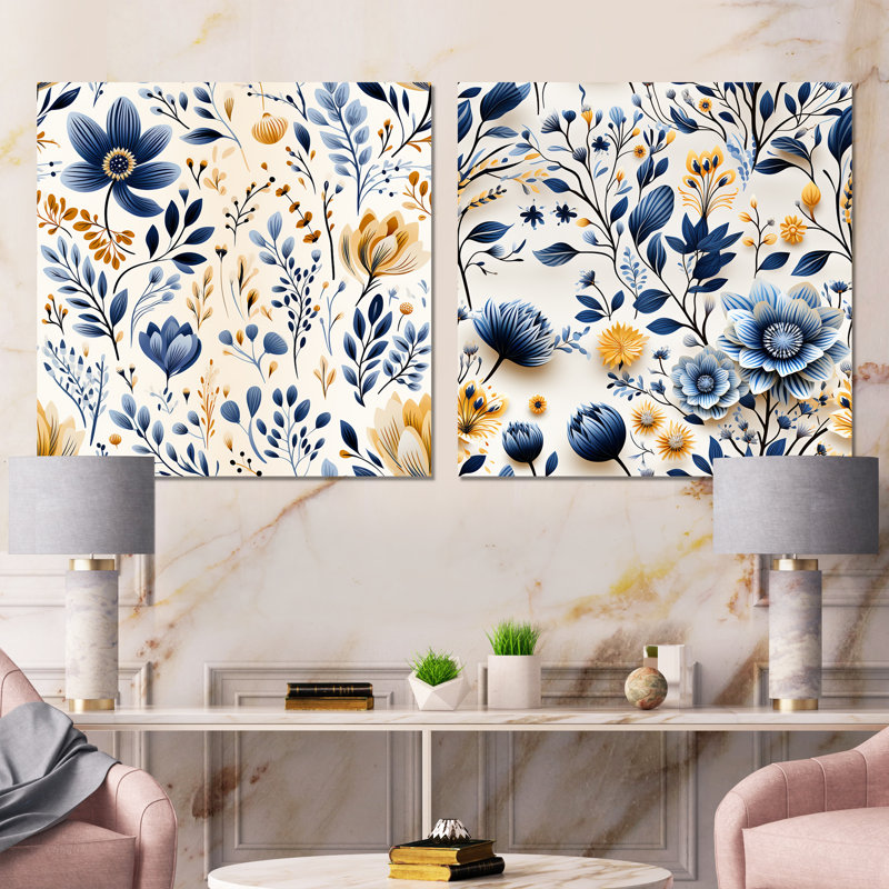 Hoss - Ensemble de salon floral 2 pièces, Toile tendue, H 16 po x l 33 po x P 1 po