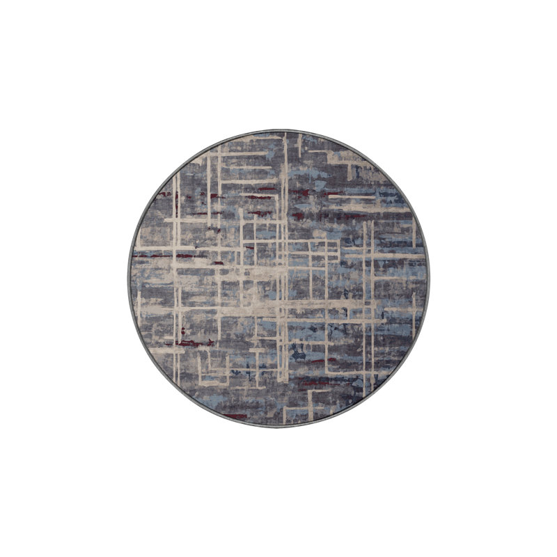 Machine Washable Gray Area Rug, Round 7'